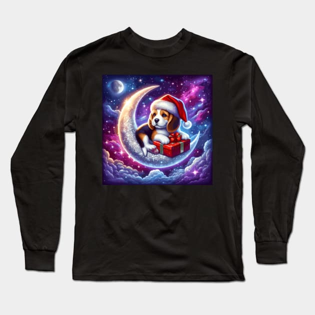 Beagle Dog On The Moon Christmas Long Sleeve T-Shirt by Graceful Designs